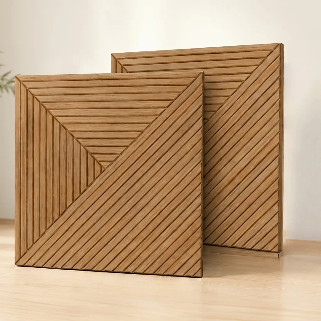 1/2/3pcs 3D Wood Grain Acoustic Panels, Peel & Stick Noise Reduction Wall Tiles with Faux Wood Grooved Grille