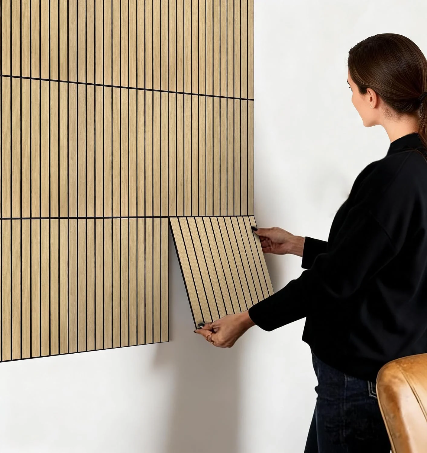 10pcs 30x30cm Peel and Stick Wood Slat Wall Panels| Decorative wall panels, self adhesive, living room, bedroom, not real wood