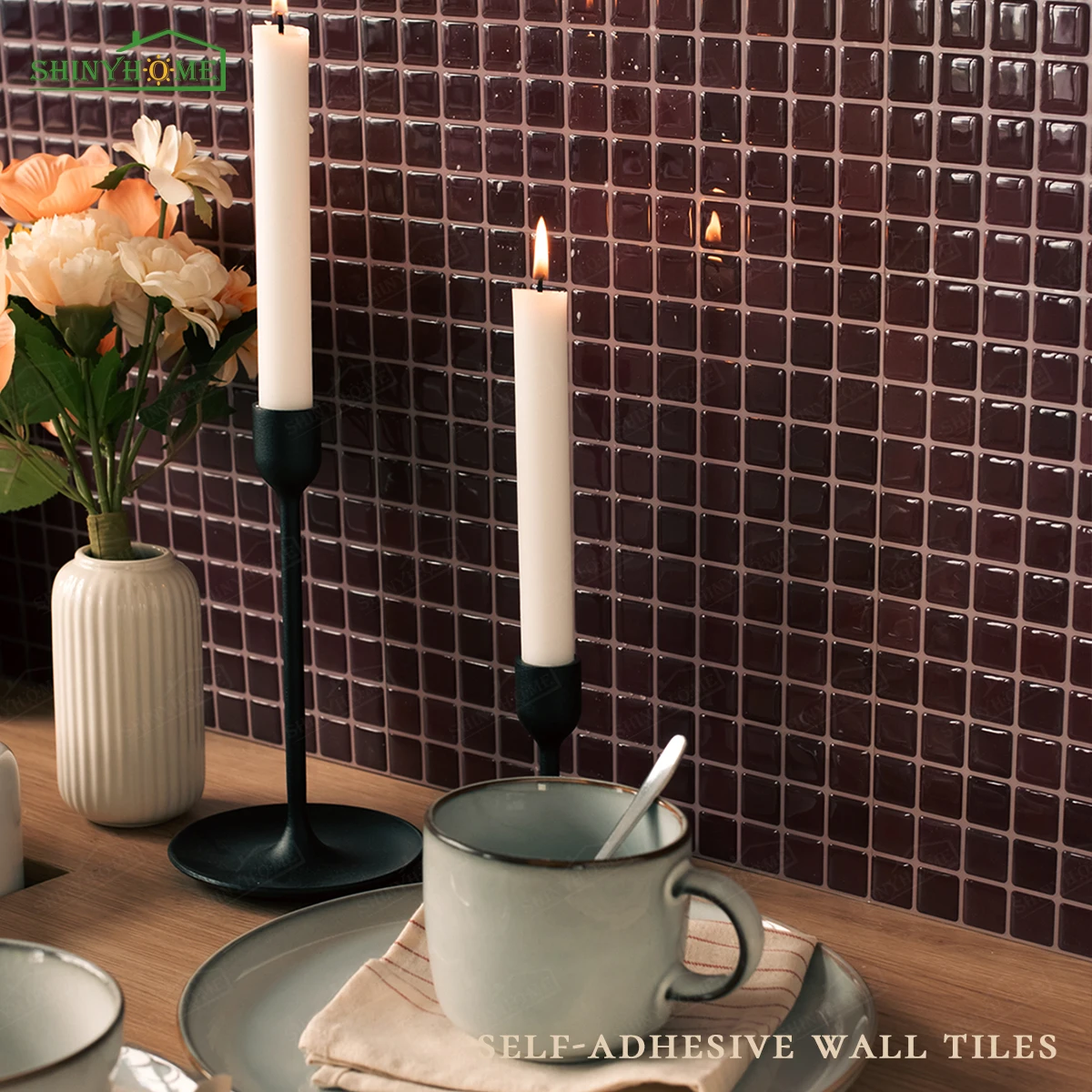 10/30 PC Self-Adhesive Wall Tile Kitchen Backsplash Suitable for Kitchen Wall Decoration Square 10.5″ x 10.5″ 3D Mosaic Style